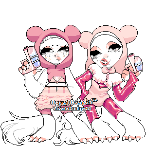 a pixel page doll of a couple of anthro bears with waterguns in hand