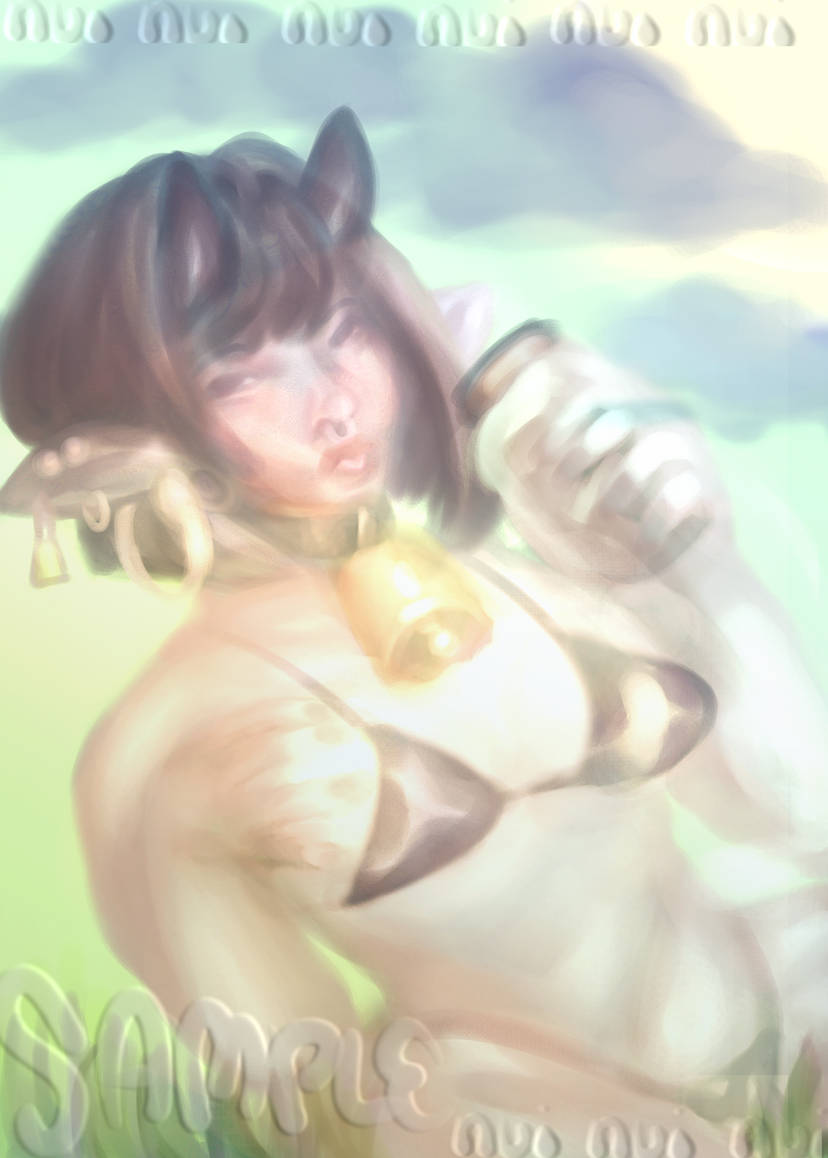 a woman lying in grass holding a jar of milk in a cow print bikini