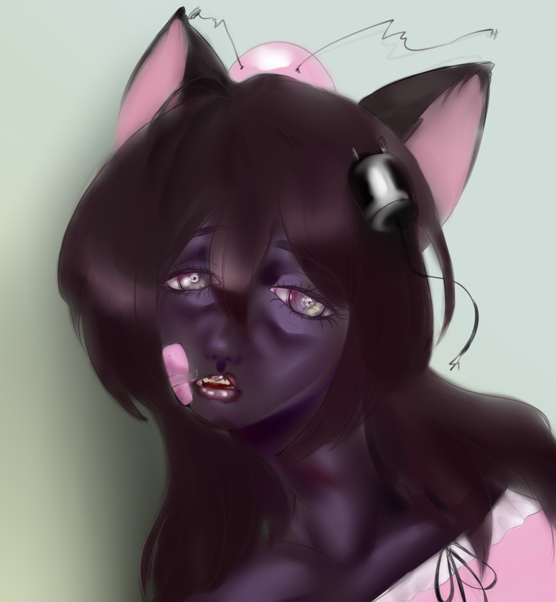 a cellshaded anime drawing of a catgirl with electronic accessories